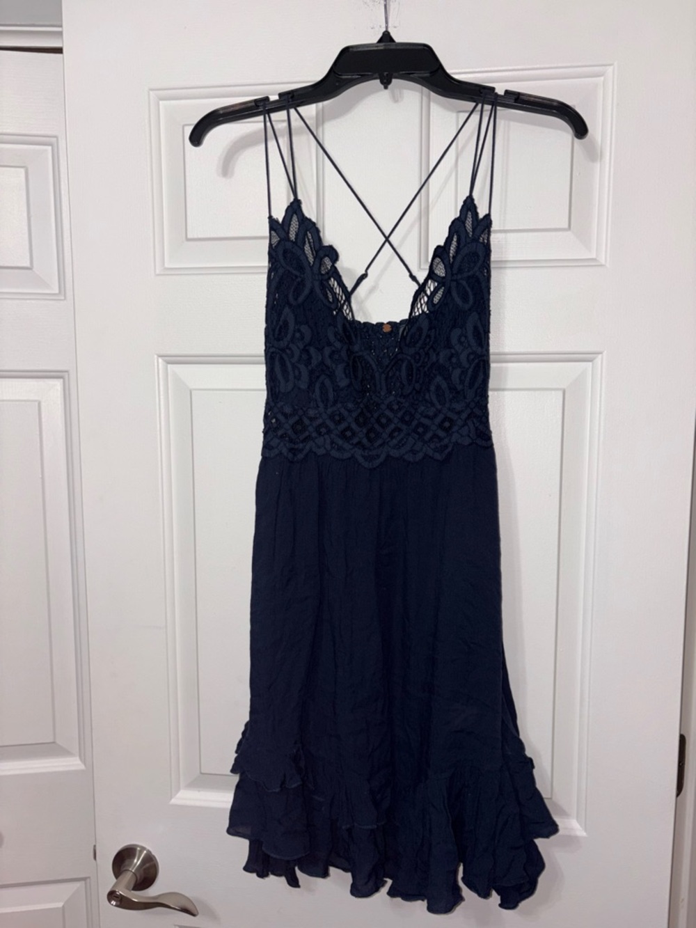 Free People Navy Blue Lace-Top Mini Dress